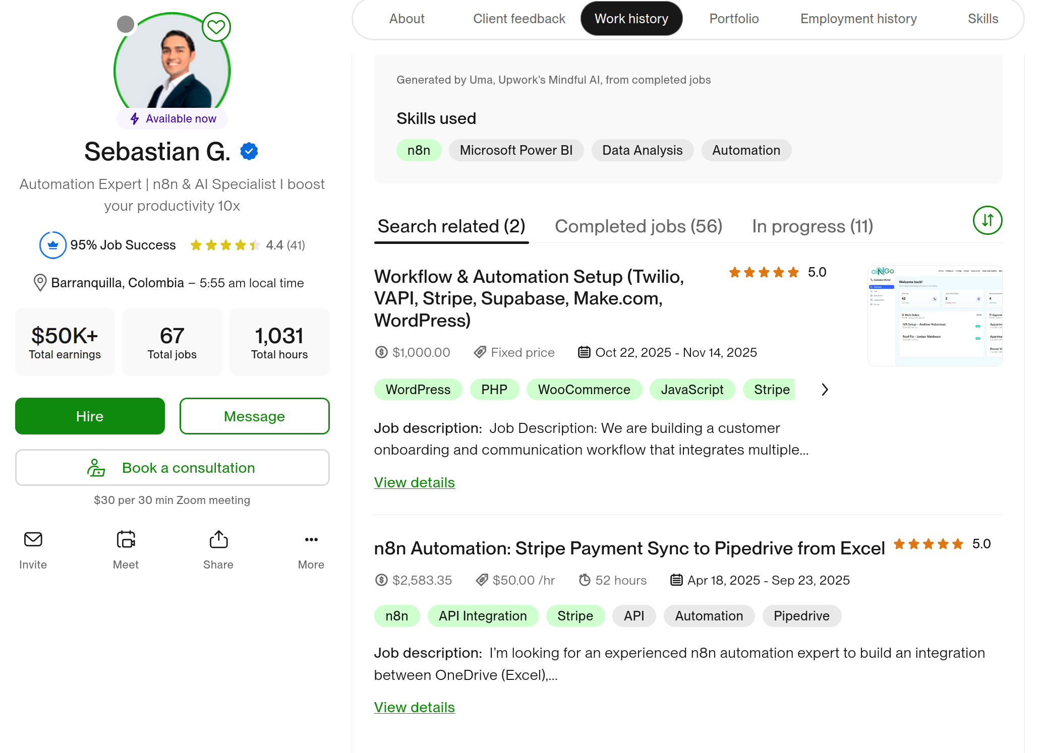 n8n expert matching previous projects