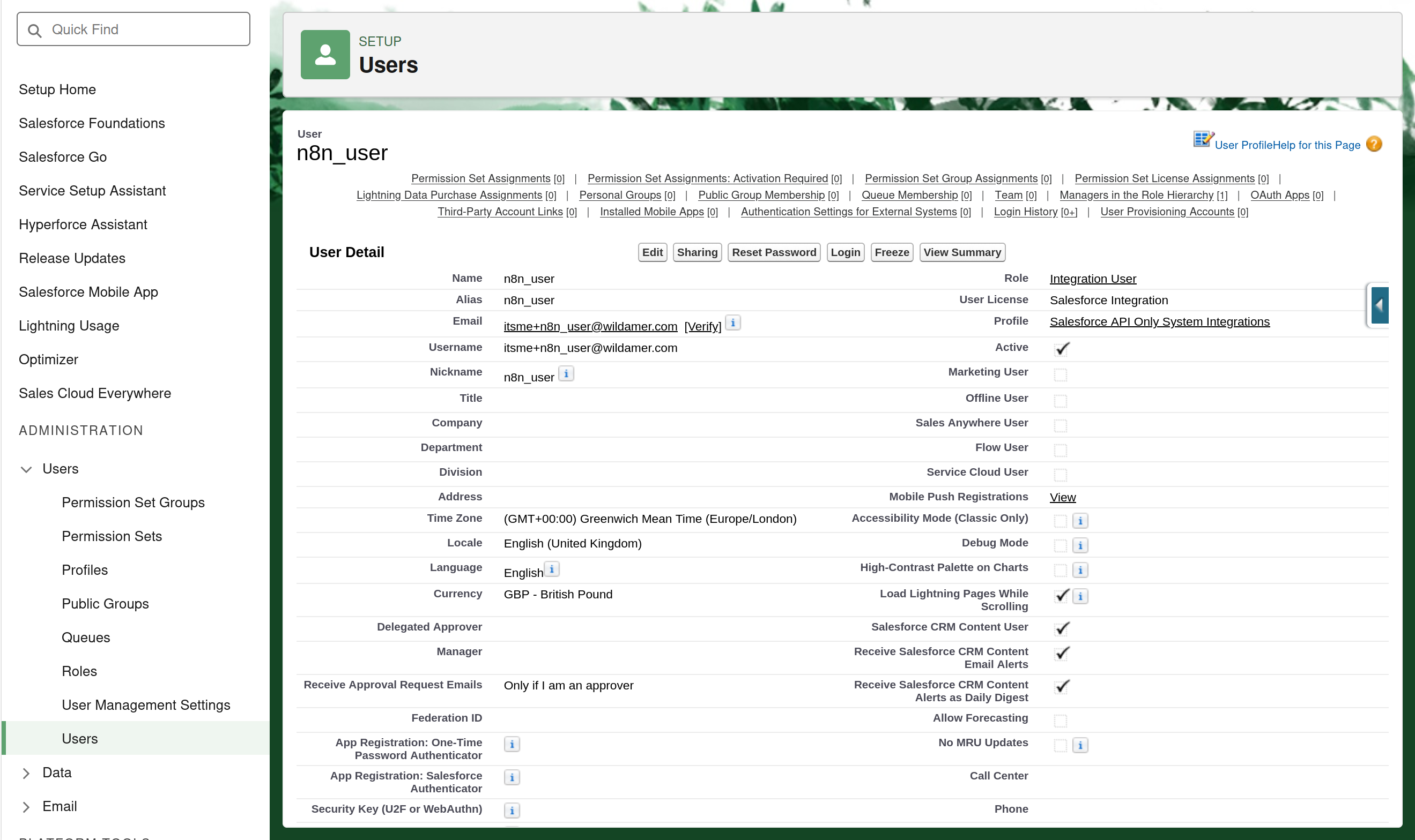 Create new Salesforce Integration User Screenshot
