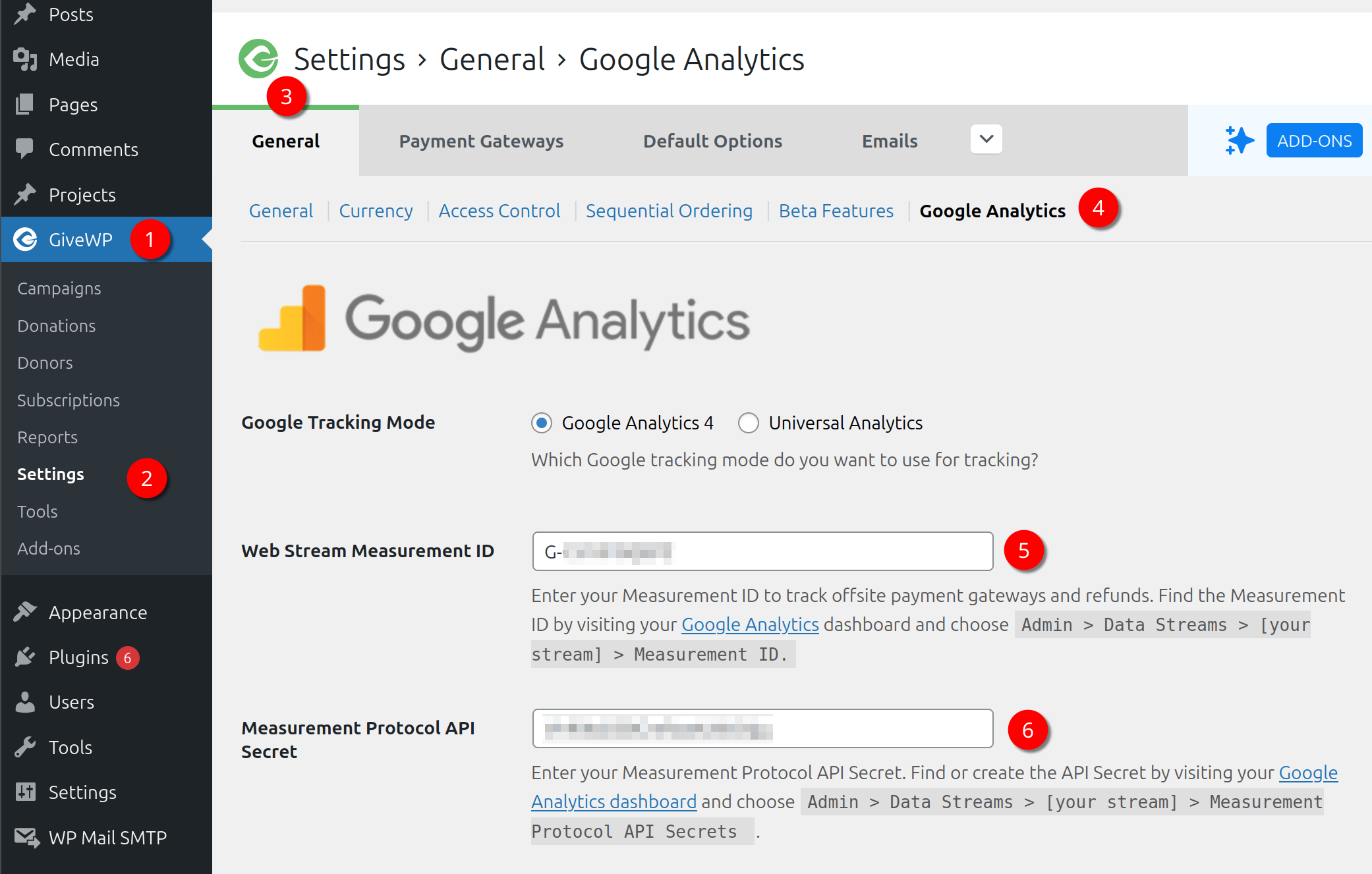 GiveWP Google Analytics Settings