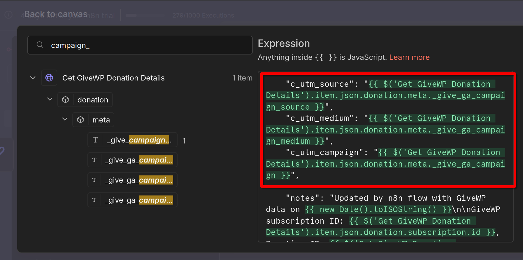 n8n GiveWP UTM Parameters