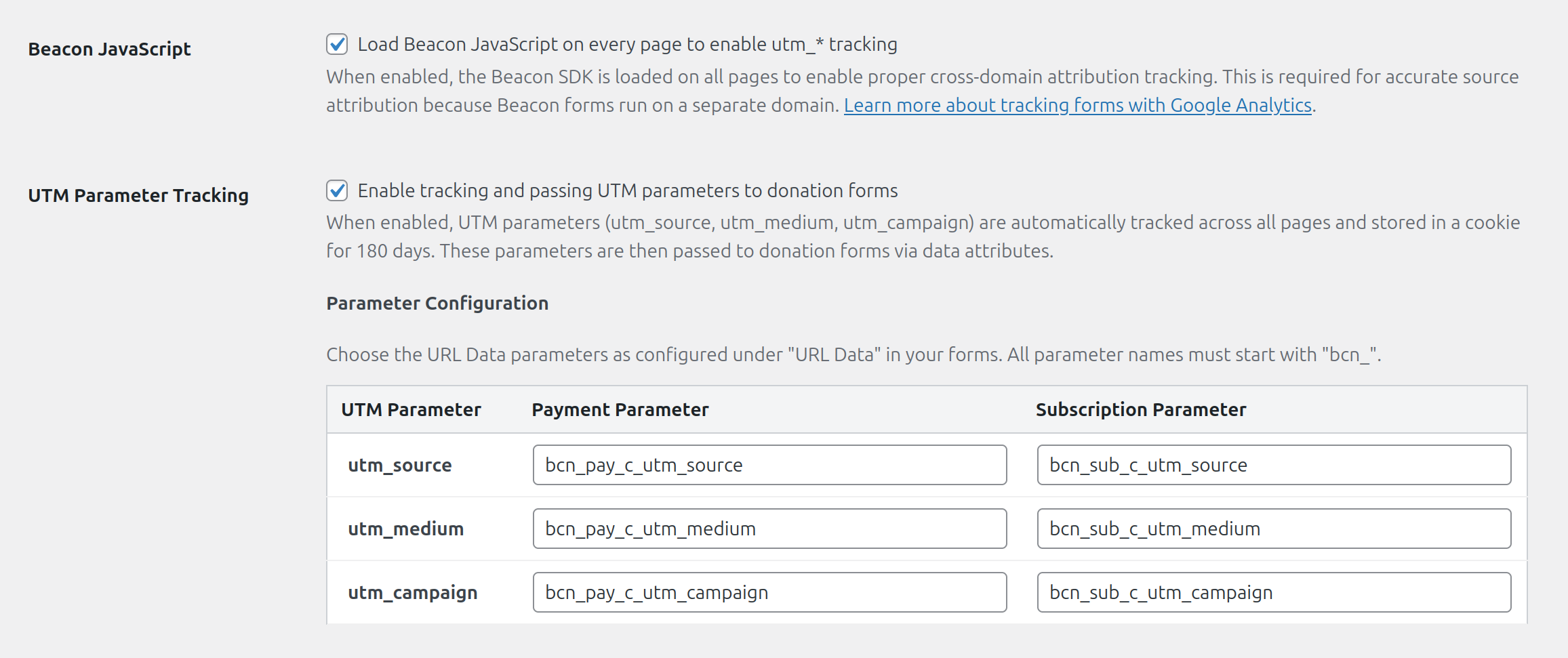 "Beacon Multi-Currency Forms" WordPress Plugin UTM configs