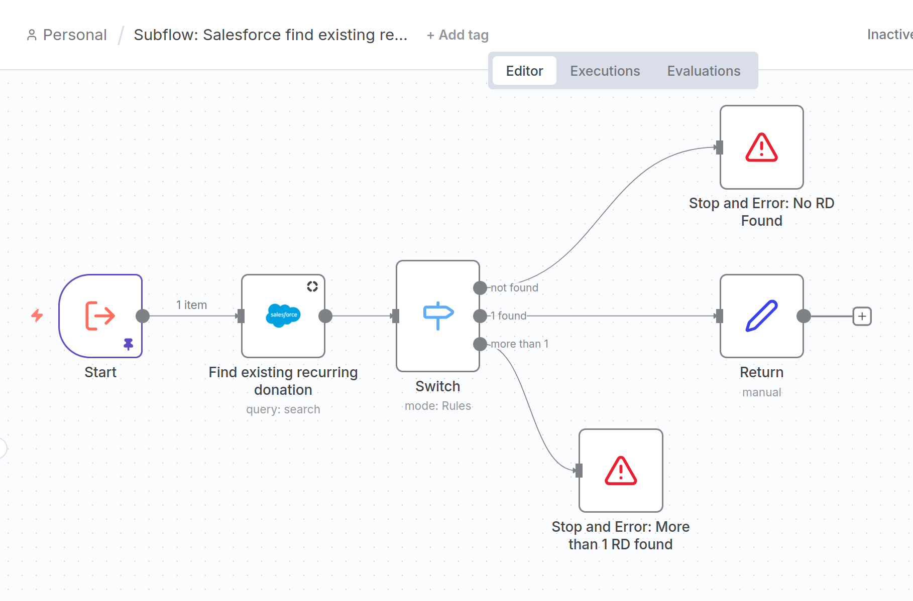 Find existing Recurring Donation subflow