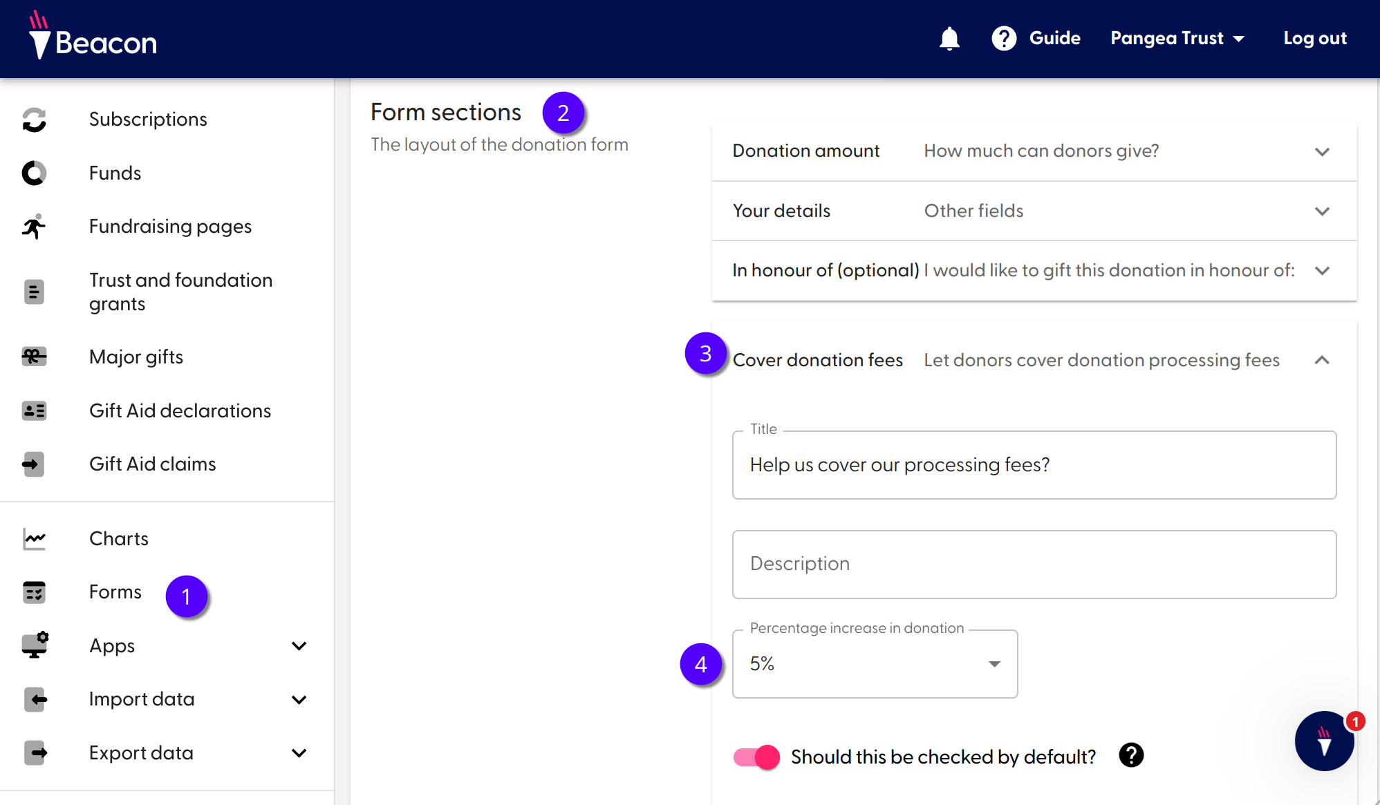 Beacon Forms Cover Donation Fees