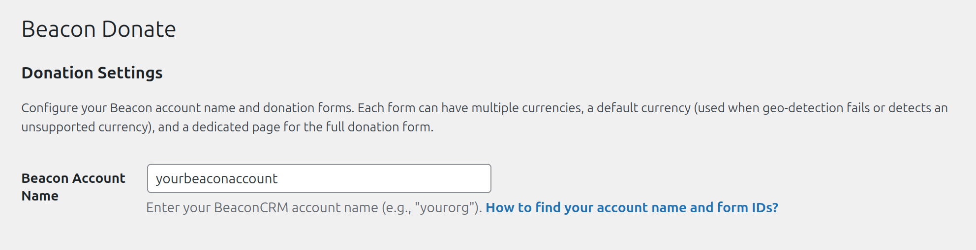 Wordpress Beacon CRM Multi-Currency Forms Account Settings